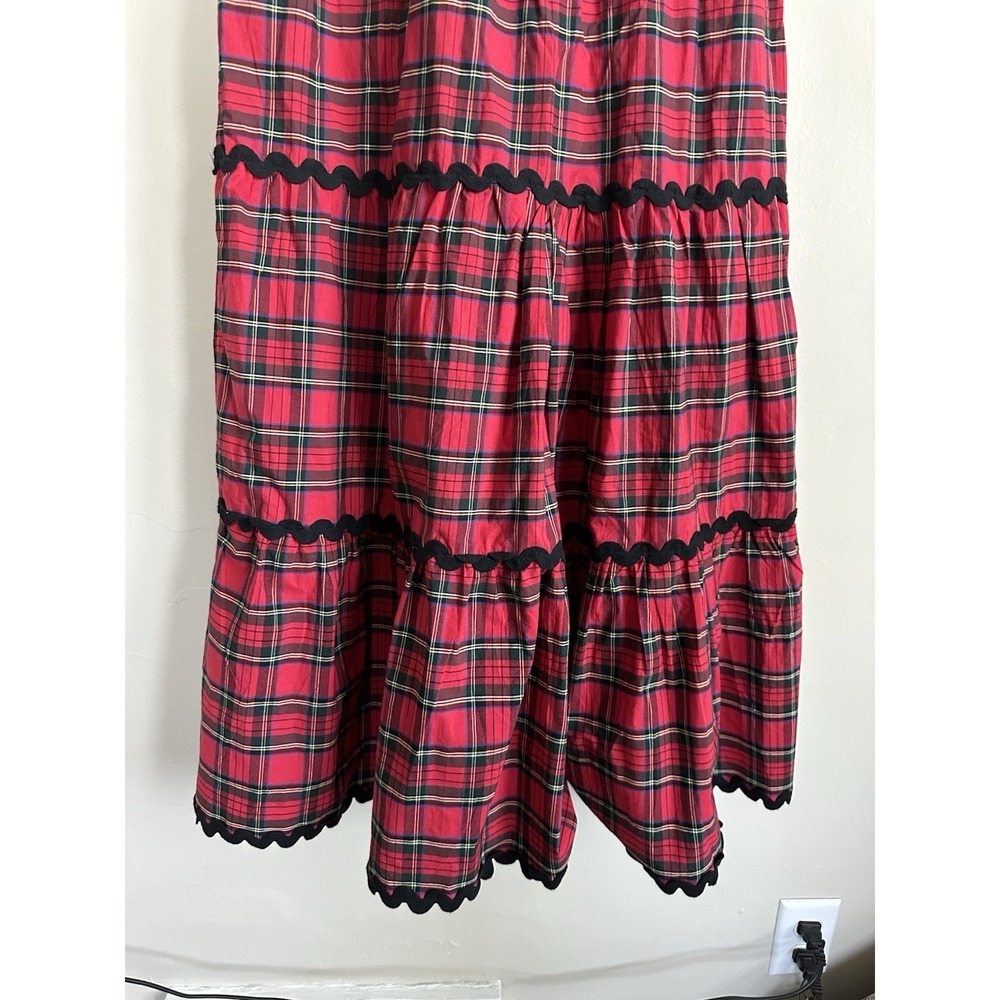 Red Tartan Plaid Frontier Dress 100% Cotton Tiered Ruffled Scottish Mountain - Picture 11 of 16